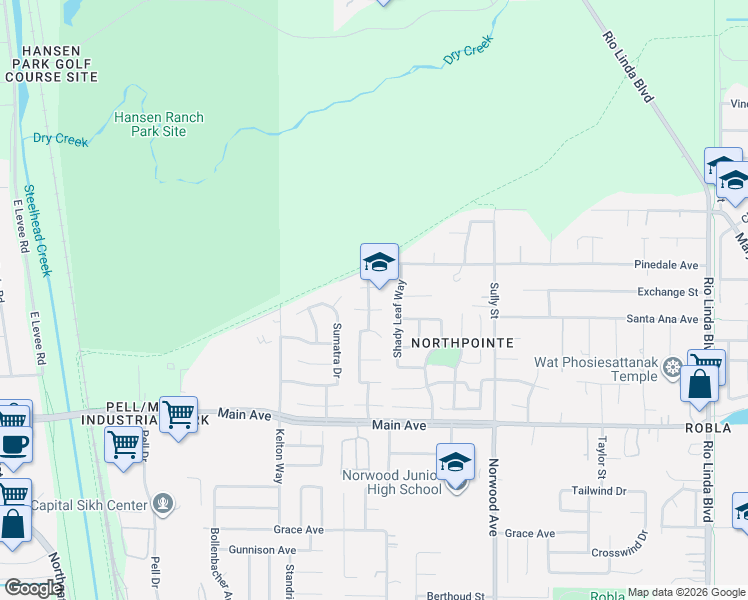 map of restaurants, bars, coffee shops, grocery stores, and more near 189 Pinedale Avenue in Sacramento