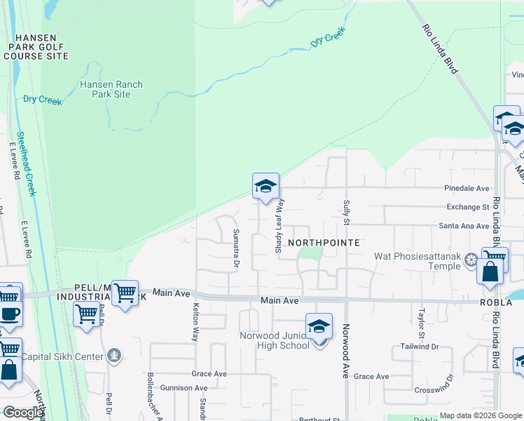 map of restaurants, bars, coffee shops, grocery stores, and more near 189 Pinedale Avenue in Sacramento