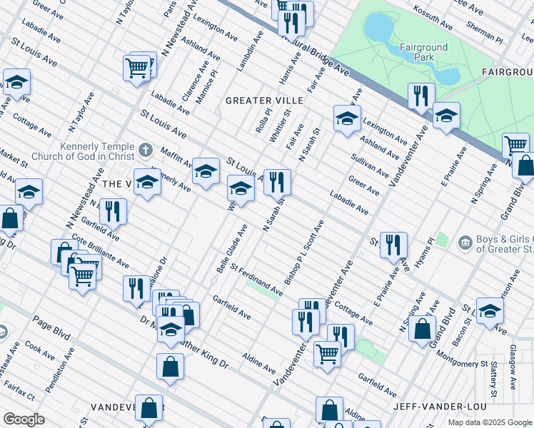 map of restaurants, bars, coffee shops, grocery stores, and more near 4115 Maffitt Avenue in St. Louis