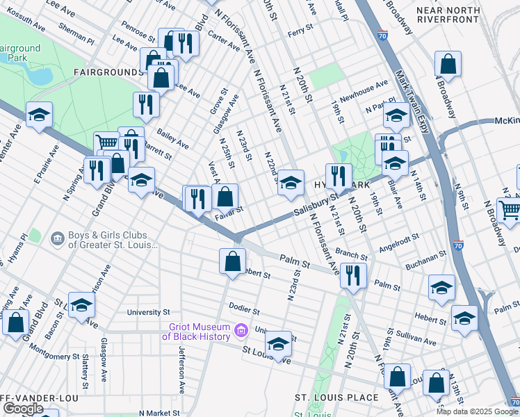 map of restaurants, bars, coffee shops, grocery stores, and more near 3730 North 25th Street in St. Louis