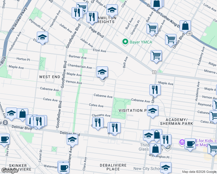 map of restaurants, bars, coffee shops, grocery stores, and more near 923 Belt Avenue in St. Louis