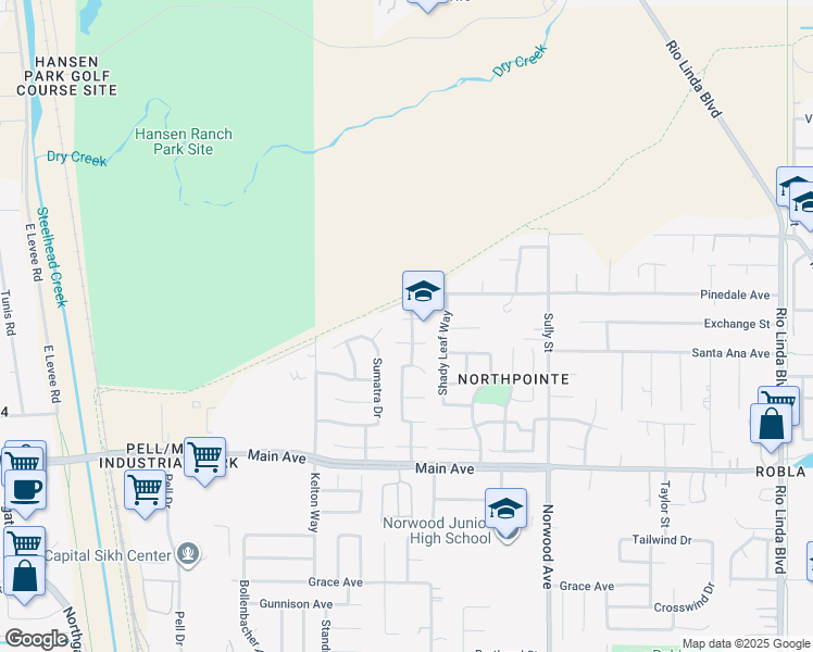 map of restaurants, bars, coffee shops, grocery stores, and more near 189 Pinedale Avenue in Sacramento