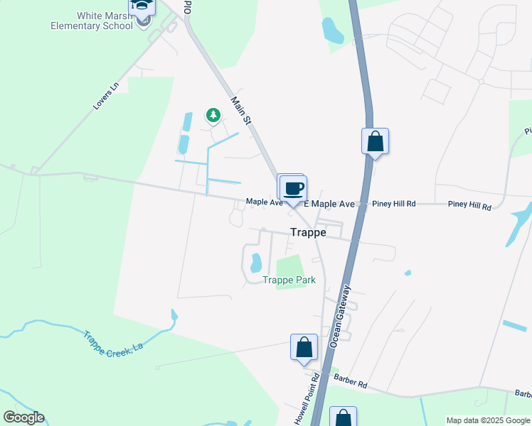 map of restaurants, bars, coffee shops, grocery stores, and more near 29311 East Maple Avenue in Trappe