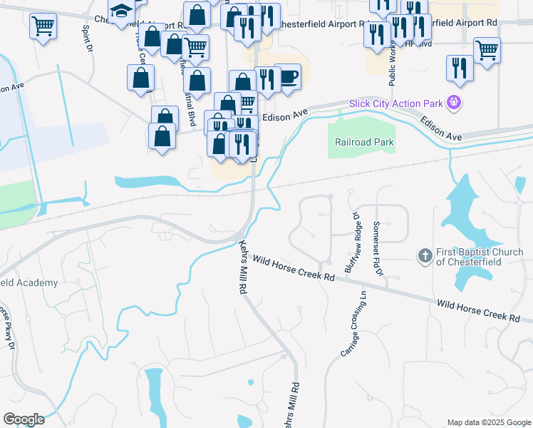 map of restaurants, bars, coffee shops, grocery stores, and more near 280 Long Road in Chesterfield