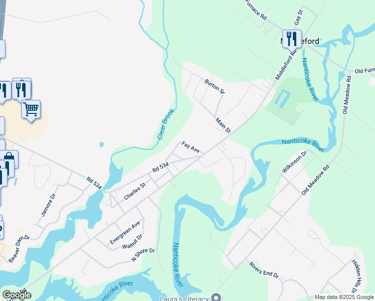 map of restaurants, bars, coffee shops, grocery stores, and more near 10050 Fay Avenue in Seaford