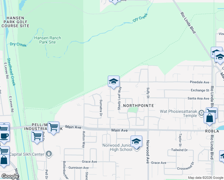 map of restaurants, bars, coffee shops, grocery stores, and more near 189 Pinedale Avenue in Sacramento