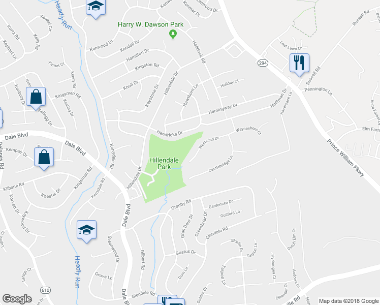 map of restaurants, bars, coffee shops, grocery stores, and more near 4078 Westwind Drive in Woodbridge