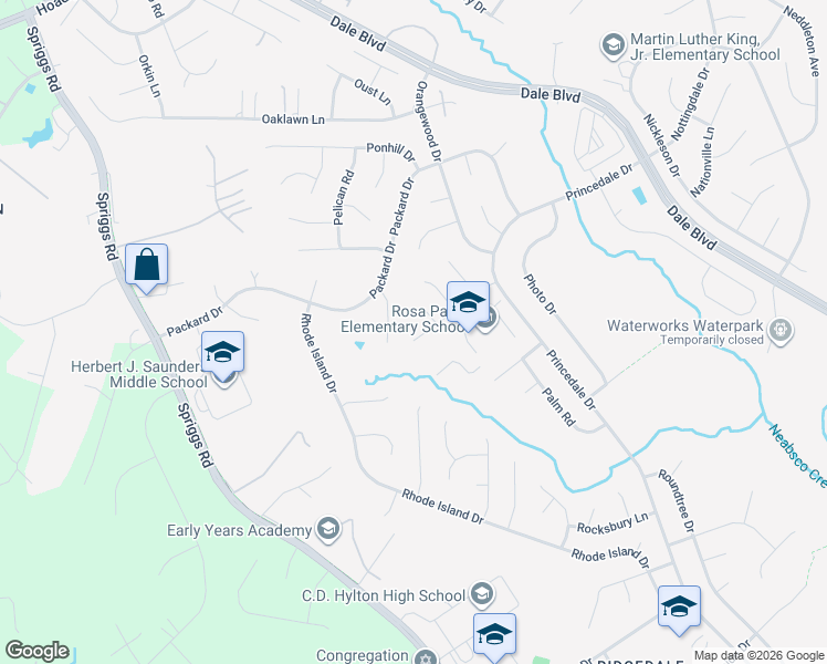 map of restaurants, bars, coffee shops, grocery stores, and more near 5946 Plumwood Lane in Woodbridge
