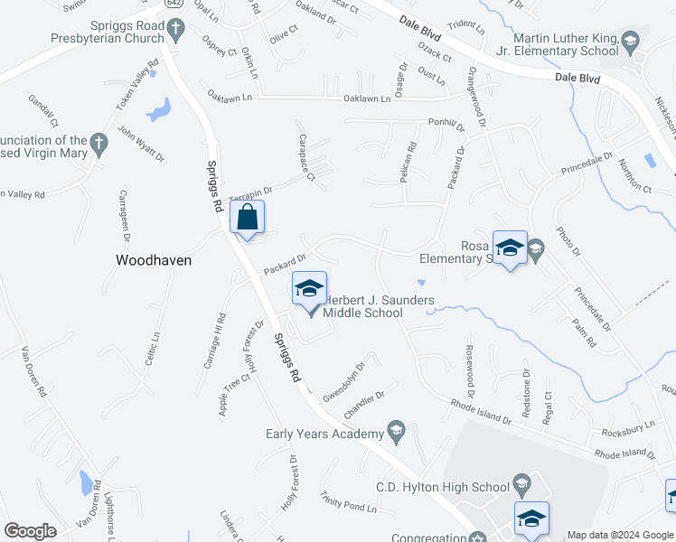 map of restaurants, bars, coffee shops, grocery stores, and more near 13536 Pace Court in Woodbridge