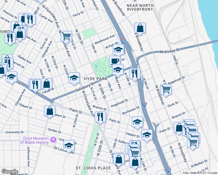 map of restaurants, bars, coffee shops, grocery stores, and more near 3523 19th Street in St. Louis
