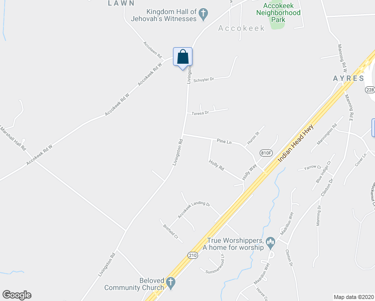 map of restaurants, bars, coffee shops, grocery stores, and more near 16930 Livingston Road in Accokeek