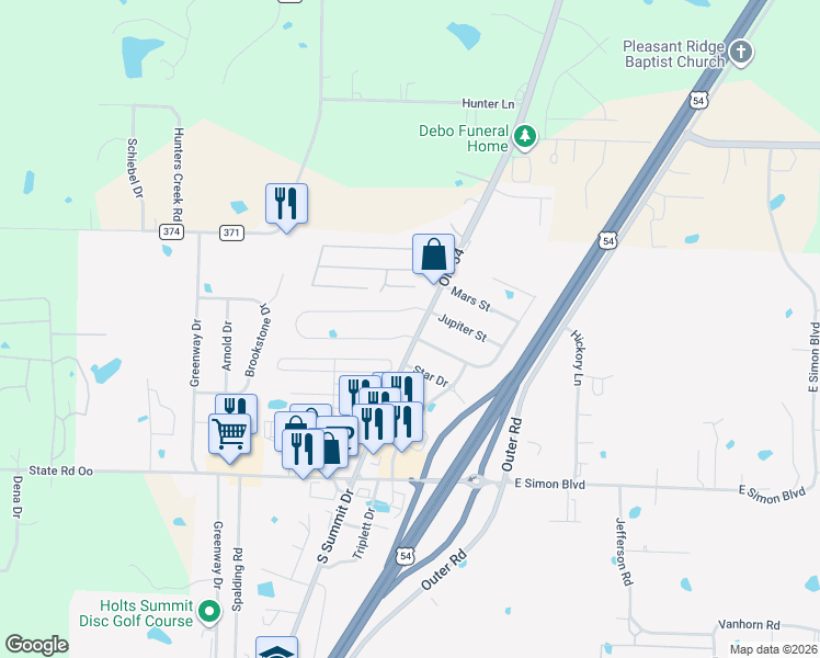 map of restaurants, bars, coffee shops, grocery stores, and more near 222-252 North Summit Drive in Holts Summit