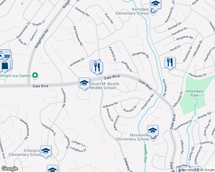 map of restaurants, bars, coffee shops, grocery stores, and more near 4839 Kempair Drive in Woodbridge