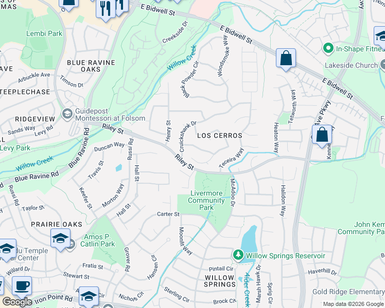 map of restaurants, bars, coffee shops, grocery stores, and more near 313 Euer Ct in Folsom