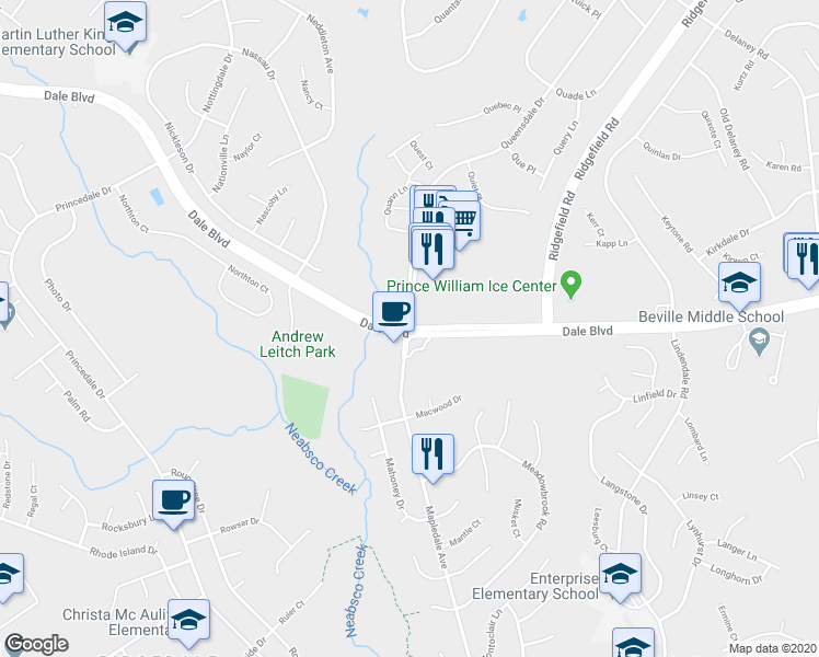 map of restaurants, bars, coffee shops, grocery stores, and more near 5617 Mapledale Avenue in Dale City