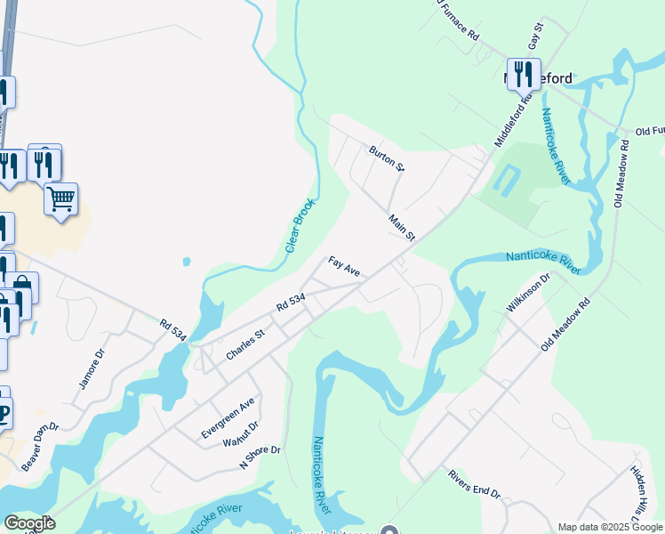 map of restaurants, bars, coffee shops, grocery stores, and more near 10050 Fay Avenue in Seaford