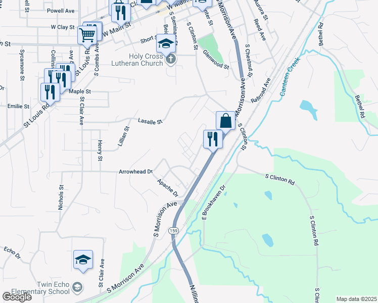 map of restaurants, bars, coffee shops, grocery stores, and more near 111 Idlerun Drive in Collinsville