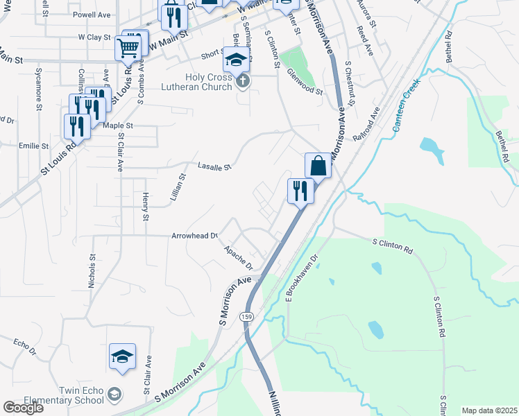 map of restaurants, bars, coffee shops, grocery stores, and more near 43 Idlebrook Drive in Collinsville