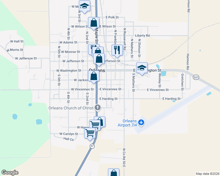 map of restaurants, bars, coffee shops, grocery stores, and more near 266 East Vincennes Street in Orleans