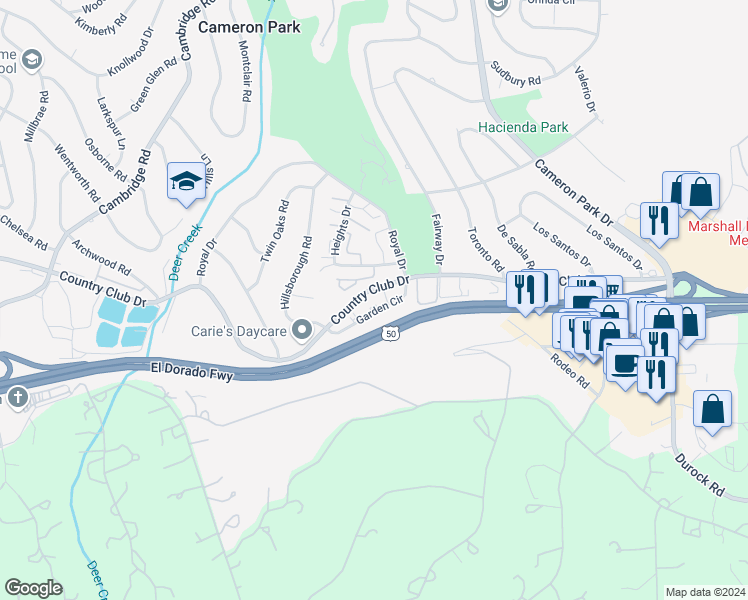 map of restaurants, bars, coffee shops, grocery stores, and more near 3101 Garden Circle in Shingle Springs