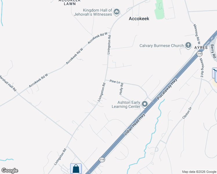map of restaurants, bars, coffee shops, grocery stores, and more near 16920 Livingston Road in Accokeek