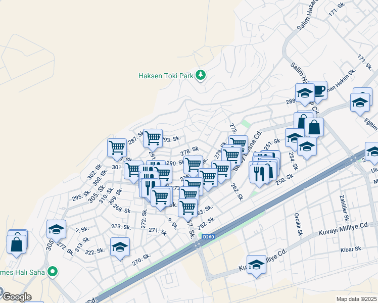 map of restaurants, bars, coffee shops, grocery stores, and more near 278. Sokak in Elâzığ Merkez