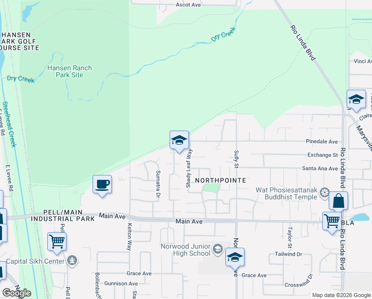 map of restaurants, bars, coffee shops, grocery stores, and more near 1 Fig Leaf Court in Sacramento