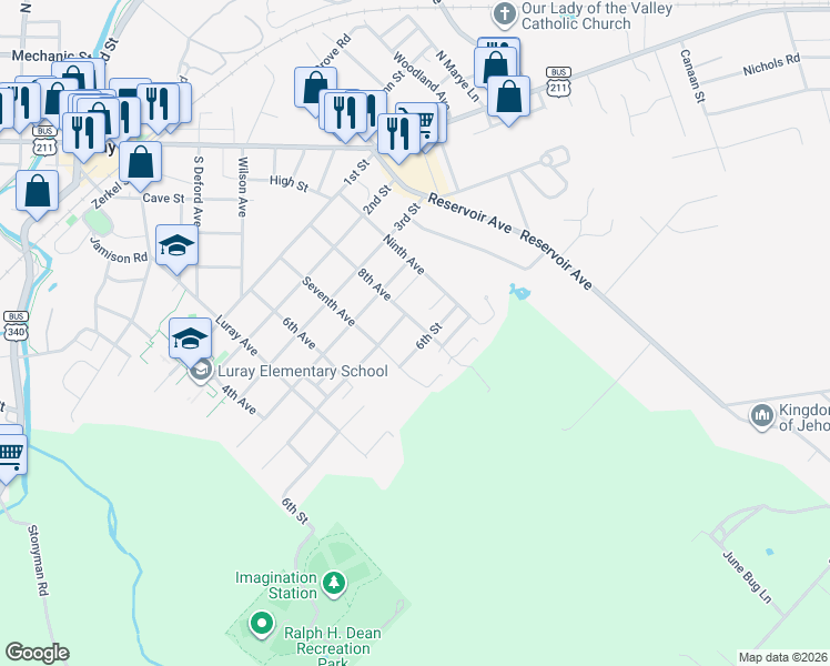 map of restaurants, bars, coffee shops, grocery stores, and more near 508 8th Avenue in Luray