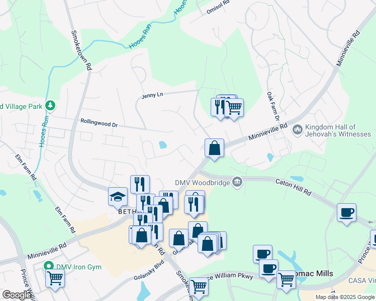 map of restaurants, bars, coffee shops, grocery stores, and more near 13564 Halter Place in Woodbridge