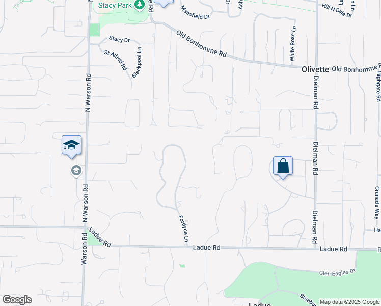 map of restaurants, bars, coffee shops, grocery stores, and more near 26 Fordyce Lane in St. Louis