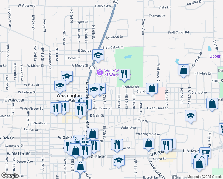 map of restaurants, bars, coffee shops, grocery stores, and more near 712 Pine Ct in Washington