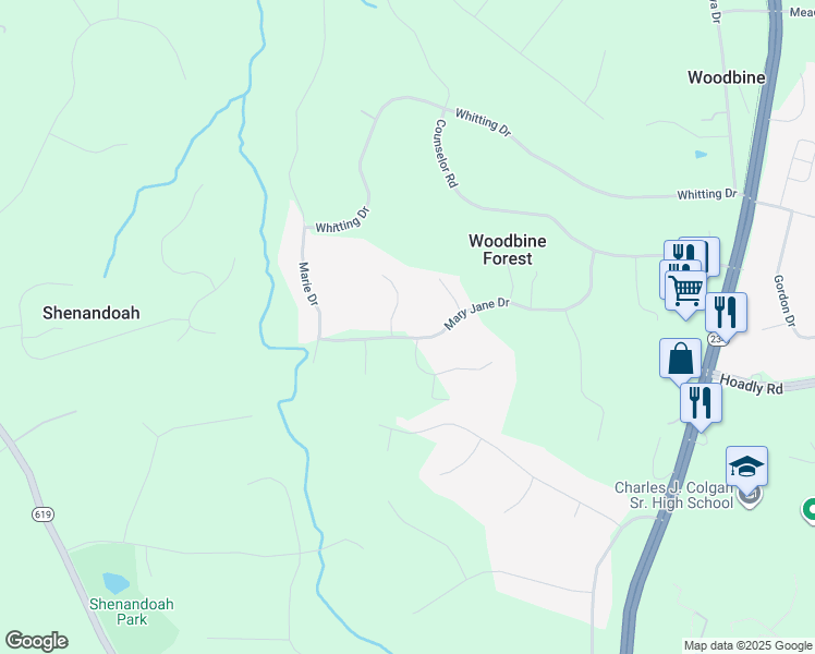 map of restaurants, bars, coffee shops, grocery stores, and more near 8380 Mary Jane Drive in Manassas