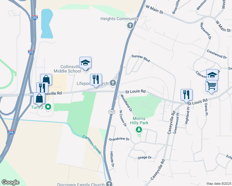 map of restaurants, bars, coffee shops, grocery stores, and more near 401 State 157 in Collinsville