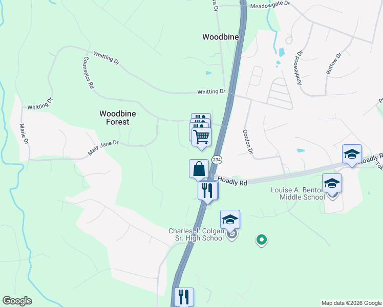 map of restaurants, bars, coffee shops, grocery stores, and more near 13530 Dumfries Road in Manassas