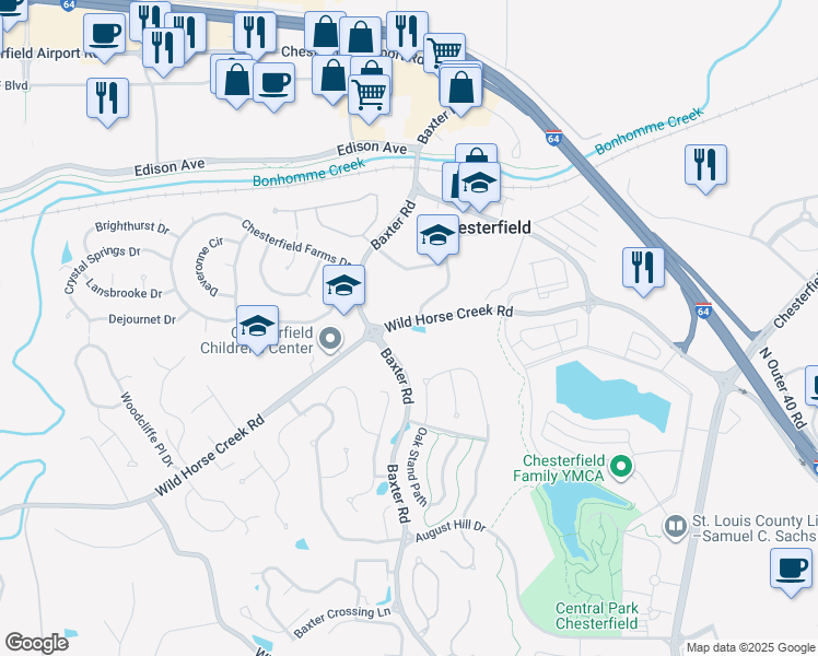 map of restaurants, bars, coffee shops, grocery stores, and more near in Chesterfield