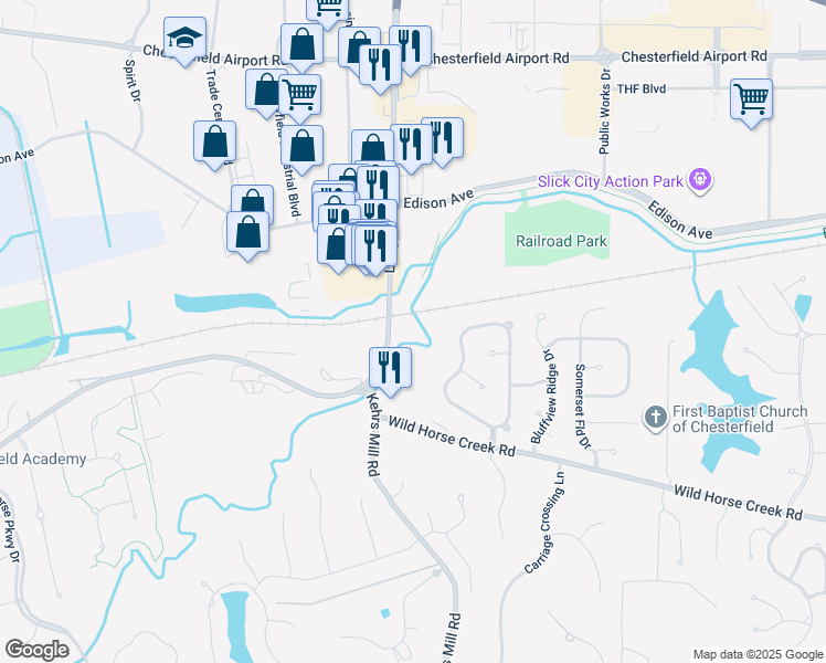 map of restaurants, bars, coffee shops, grocery stores, and more near 280 Long Road in Chesterfield