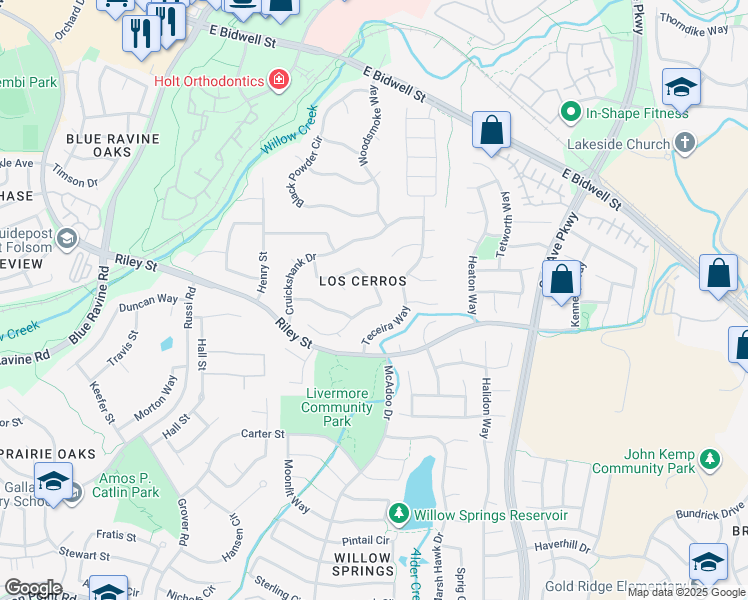 map of restaurants, bars, coffee shops, grocery stores, and more near 225 Luna Circle in Folsom