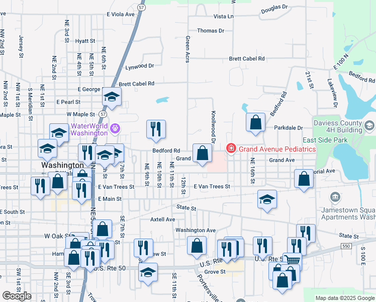 map of restaurants, bars, coffee shops, grocery stores, and more near 1208 Bedford Road in Washington