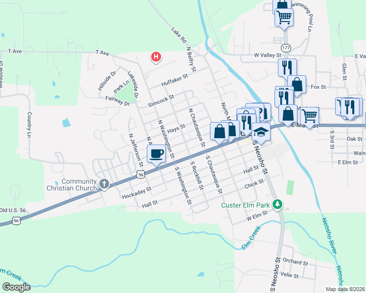 map of restaurants, bars, coffee shops, grocery stores, and more near 600-698 West Main Street in Council Grove