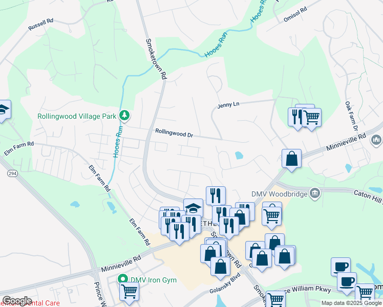 map of restaurants, bars, coffee shops, grocery stores, and more near 13563 Bentley Circle in Woodbridge