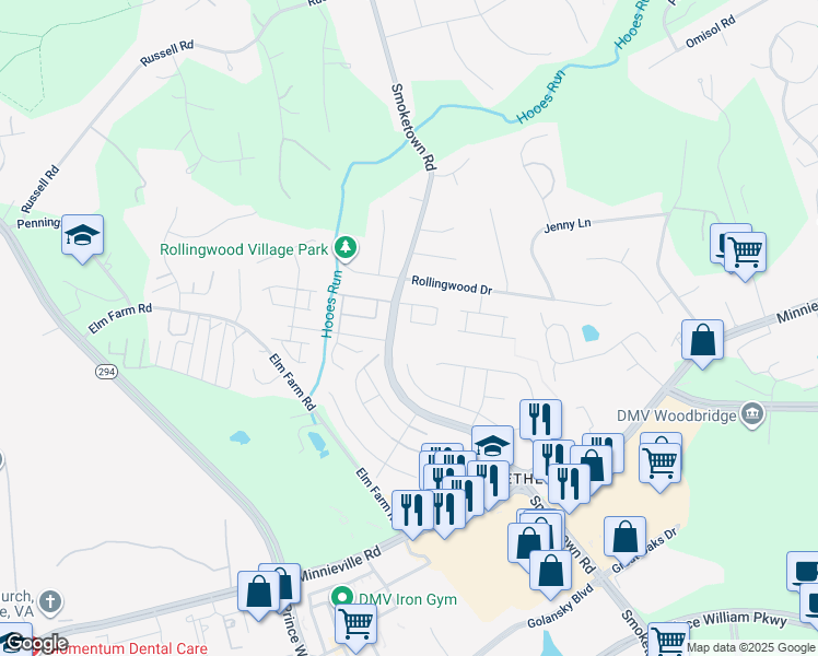 map of restaurants, bars, coffee shops, grocery stores, and more near 3260 Wyndale Court in Woodbridge