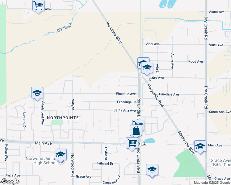 map of restaurants, bars, coffee shops, grocery stores, and more near 5141 Coppersmith Avenue in Sacramento
