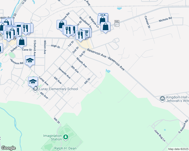 map of restaurants, bars, coffee shops, grocery stores, and more near 511 9th Avenue in Luray