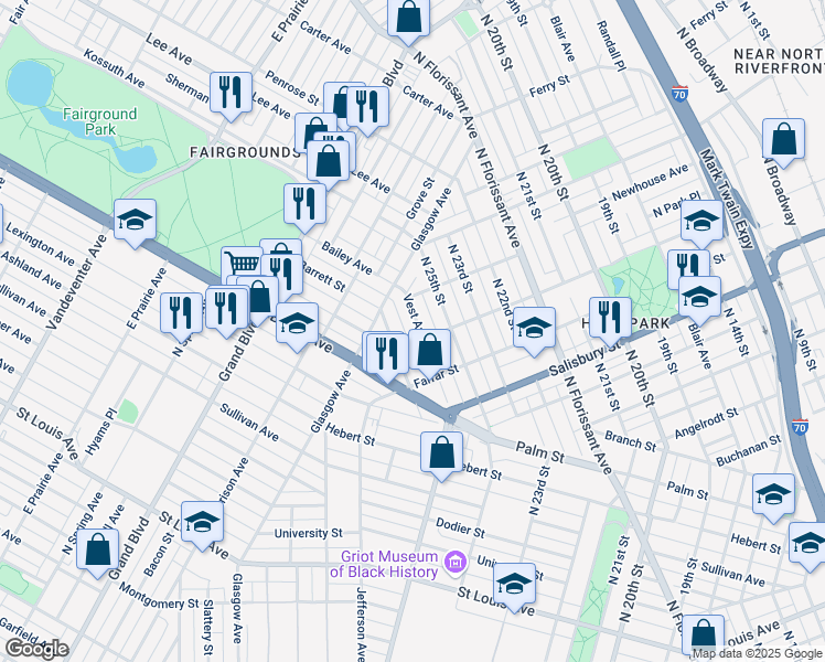 map of restaurants, bars, coffee shops, grocery stores, and more near 3932 Parnell Street in St. Louis