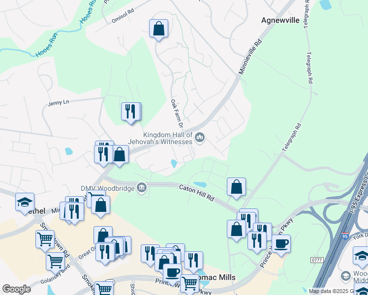 map of restaurants, bars, coffee shops, grocery stores, and more near 2720 Green Ash Loop in Woodbridge