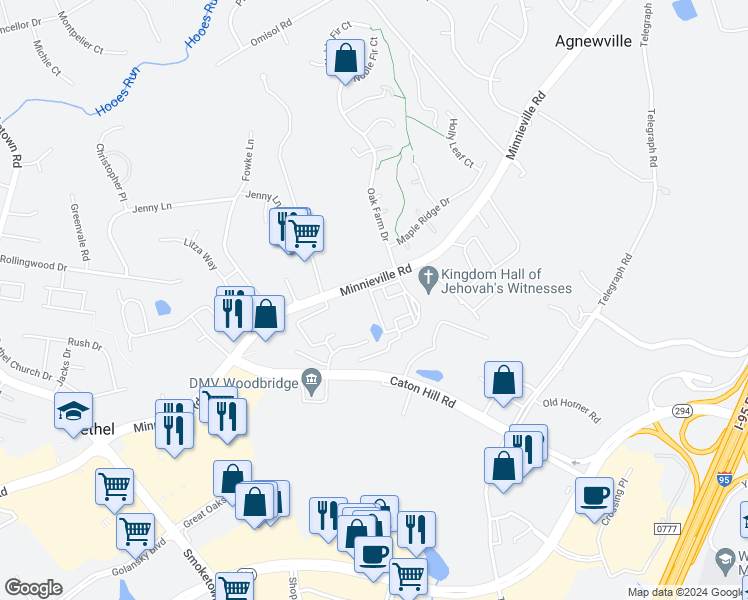map of restaurants, bars, coffee shops, grocery stores, and more near 2780 Green Ash Loop in Woodbridge