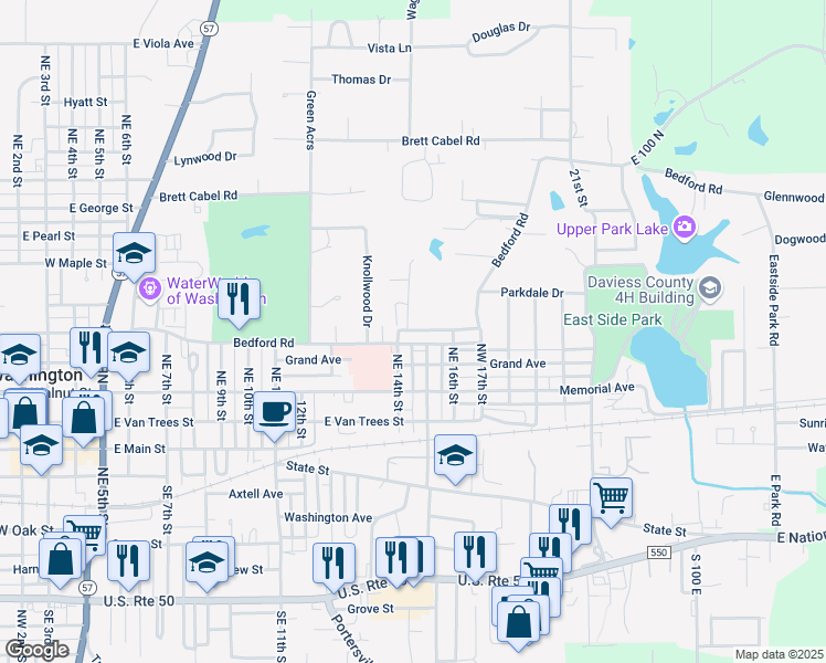 map of restaurants, bars, coffee shops, grocery stores, and more near 1601-1699 Bedford Road in Washington