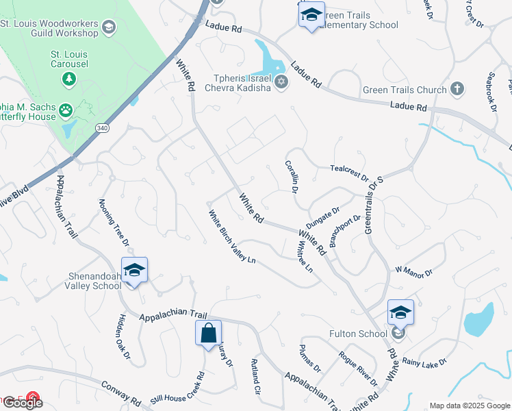 map of restaurants, bars, coffee shops, grocery stores, and more near 396 Littany Lane in Chesterfield