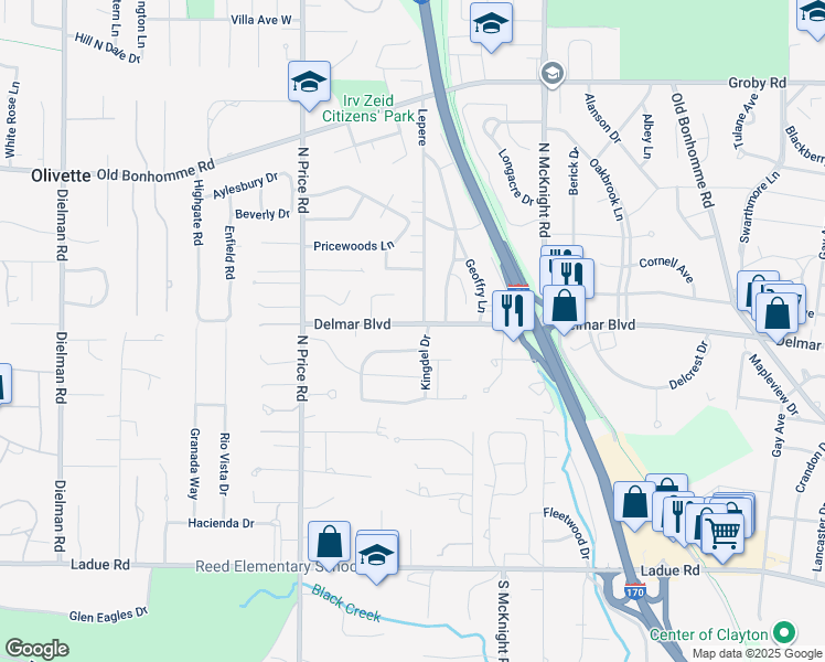 map of restaurants, bars, coffee shops, grocery stores, and more near 8723 Delmar Boulevard in St. Louis