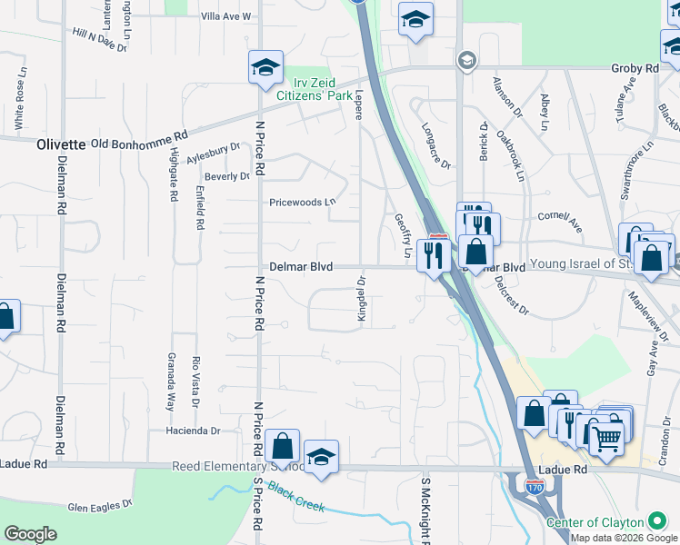 map of restaurants, bars, coffee shops, grocery stores, and more near 8723 Delmar Boulevard in St. Louis